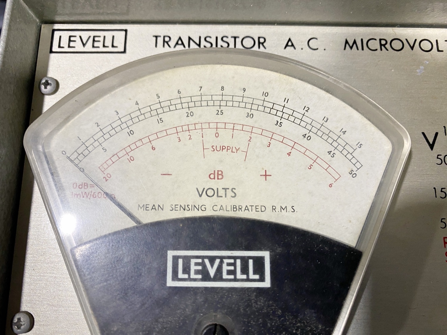 Levell TM3A Transistor AC Microvolt Meter - Closeup of the Meter