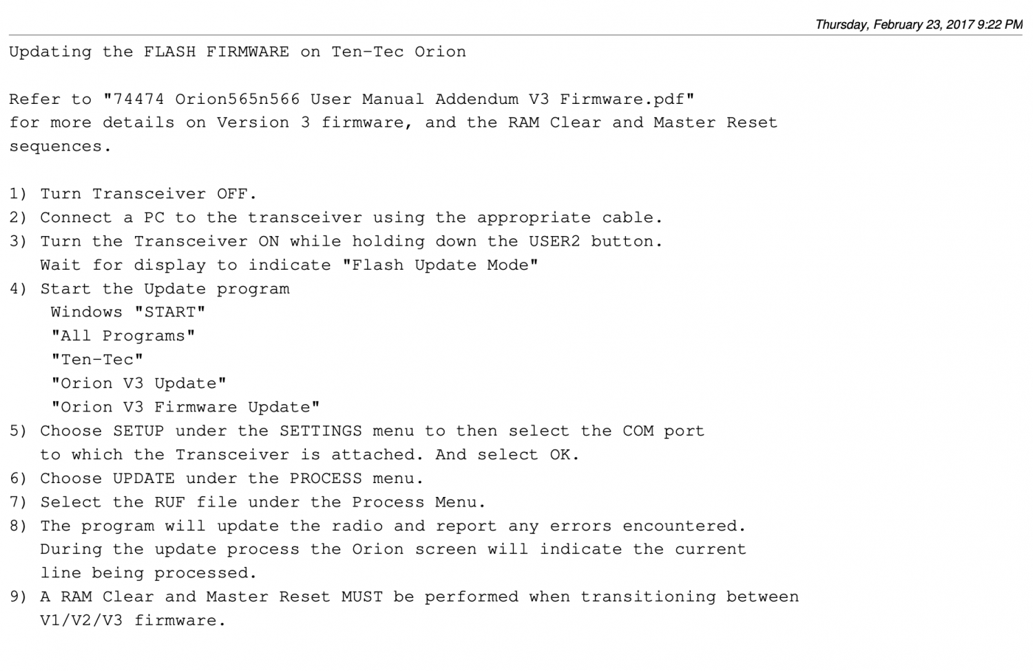 Ten-Tec - Orion I Model 565 - HF Transceiver - How to Update the Firmware