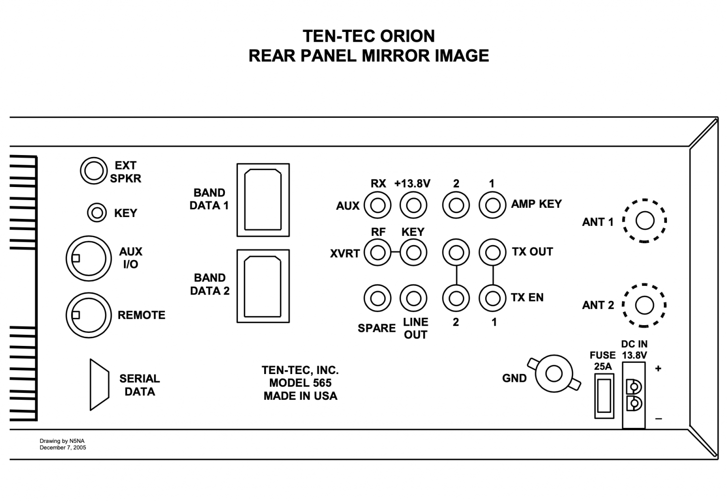 Ten-Tec - Orion I Model 565 - HF Transceiver - Rear Panel Mirror Image