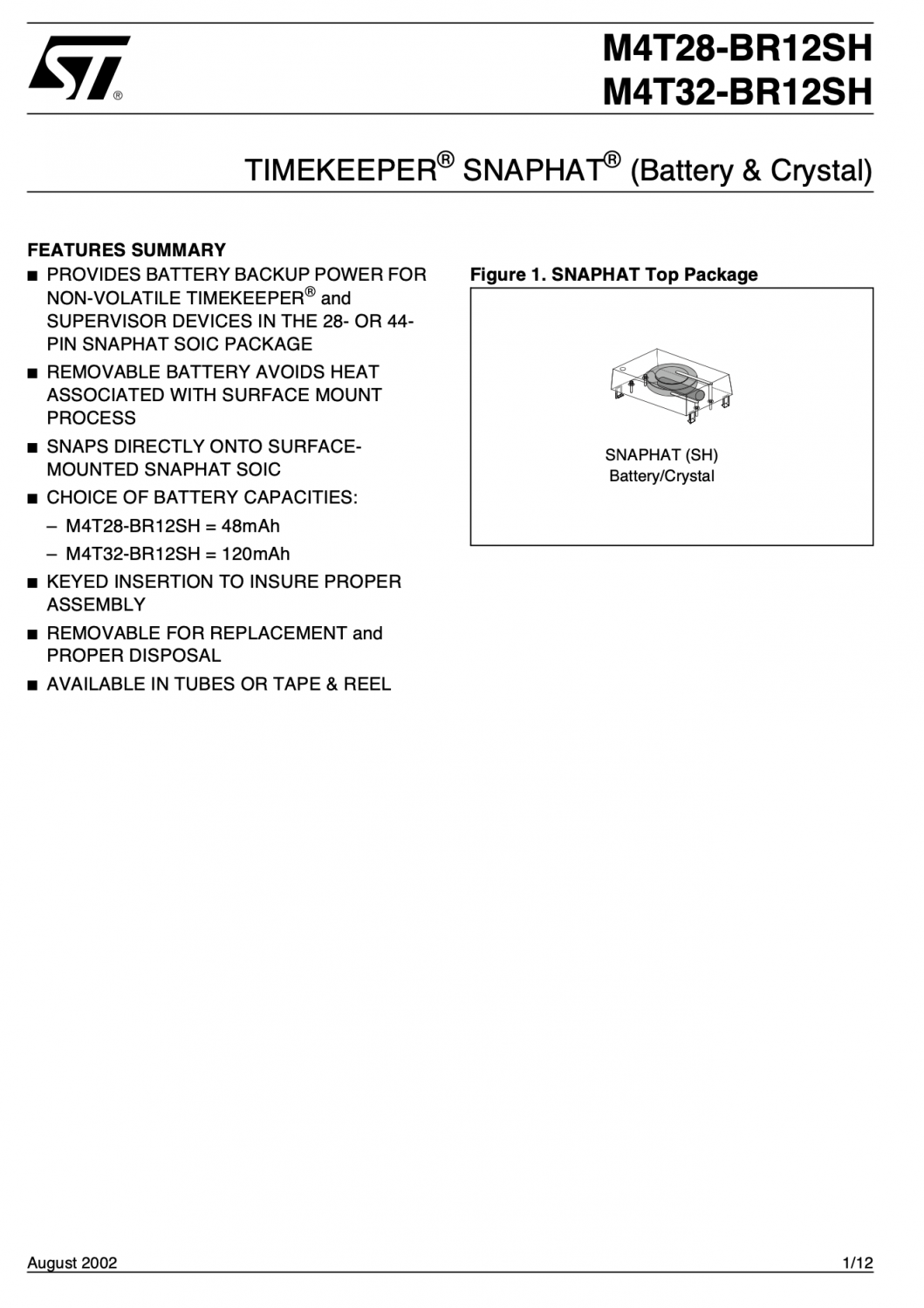 Ten-Tec - Orion I Model 565 - HF Transceiver - STmicroelectronics M4T28-BR12SH1 Battery & Crystal Datasheet