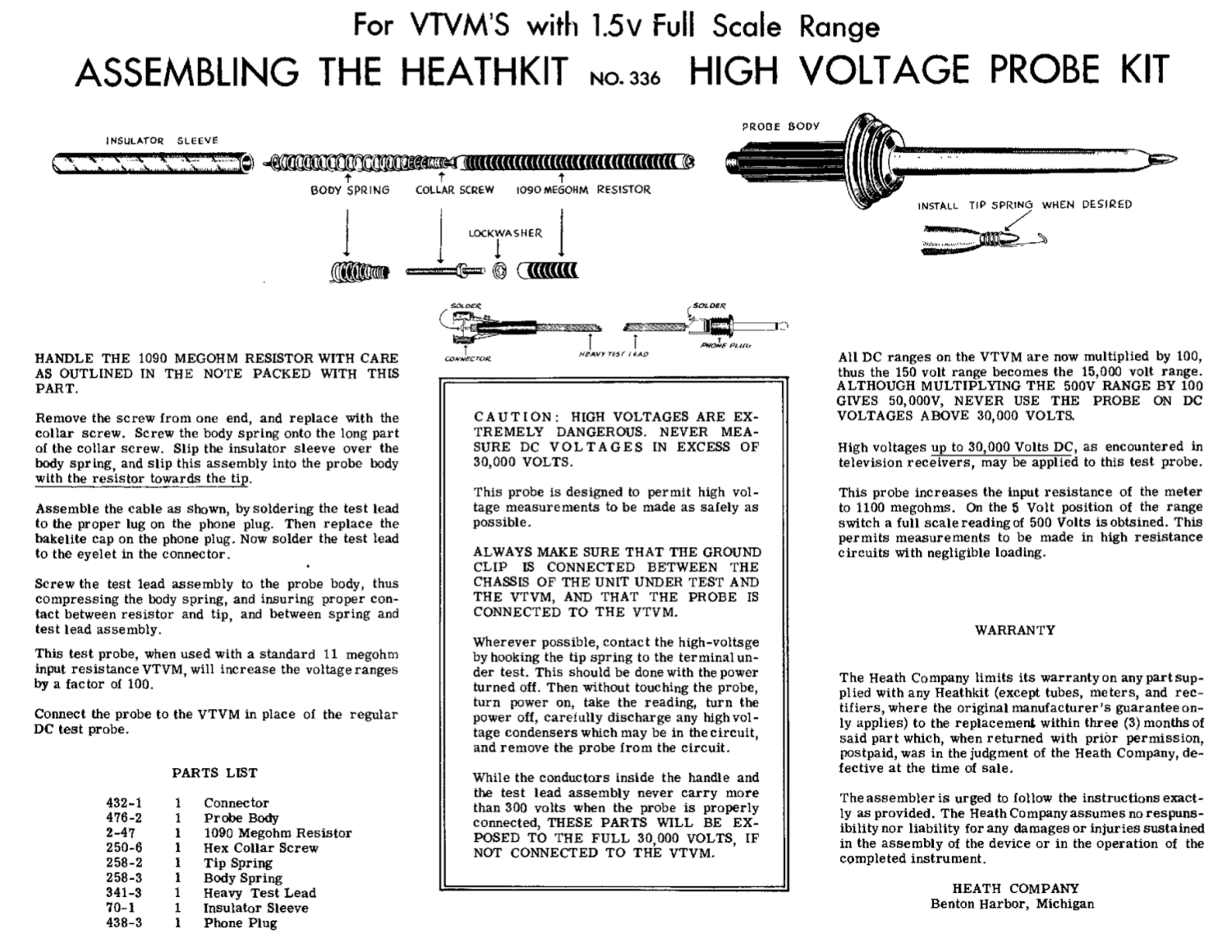Heathkit 336 HV Probe – Assembly Instructions