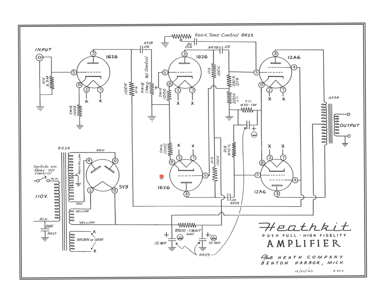 Heathkit A-4 Push Pull HiFi Amplifier - Schematic