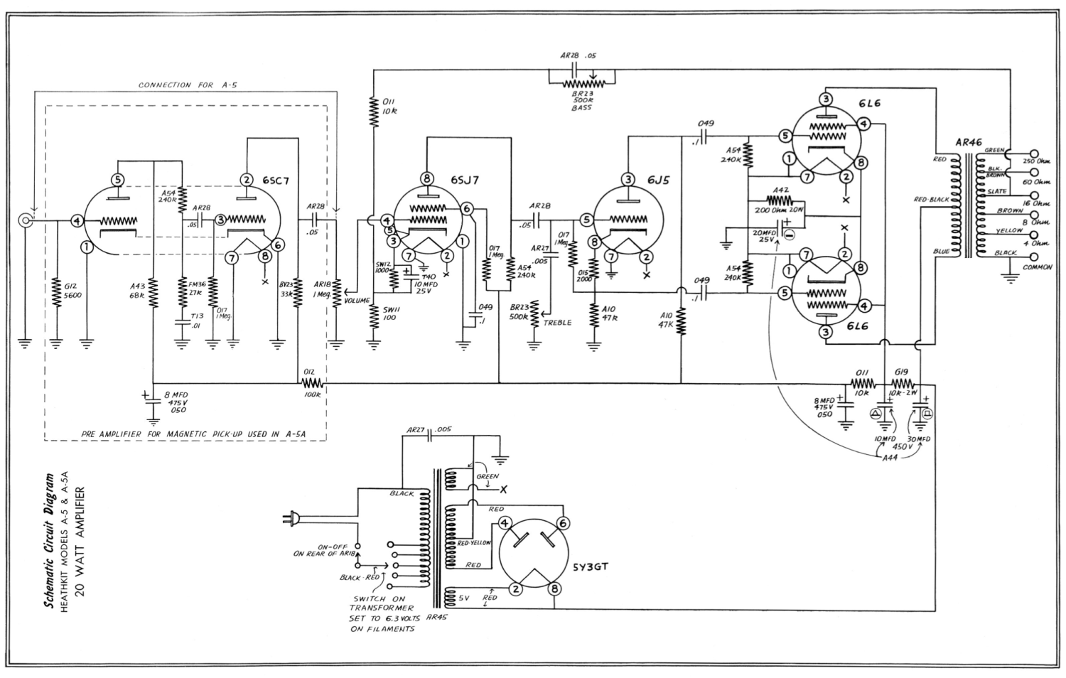 Heathkit A-5 20 Watt Amplifier - Schematic