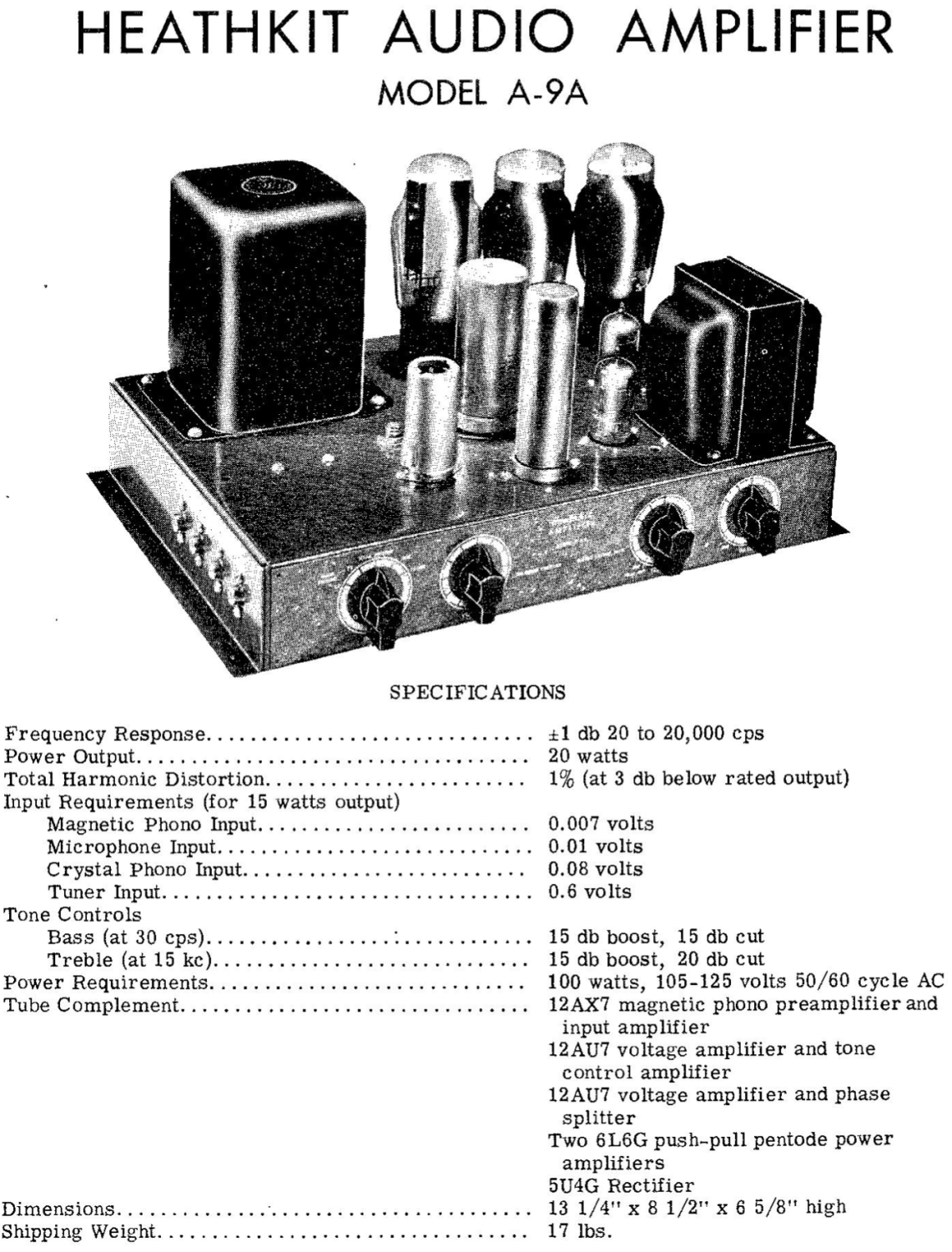 Heathkit A-9A Audio Amplifier - Schematic
