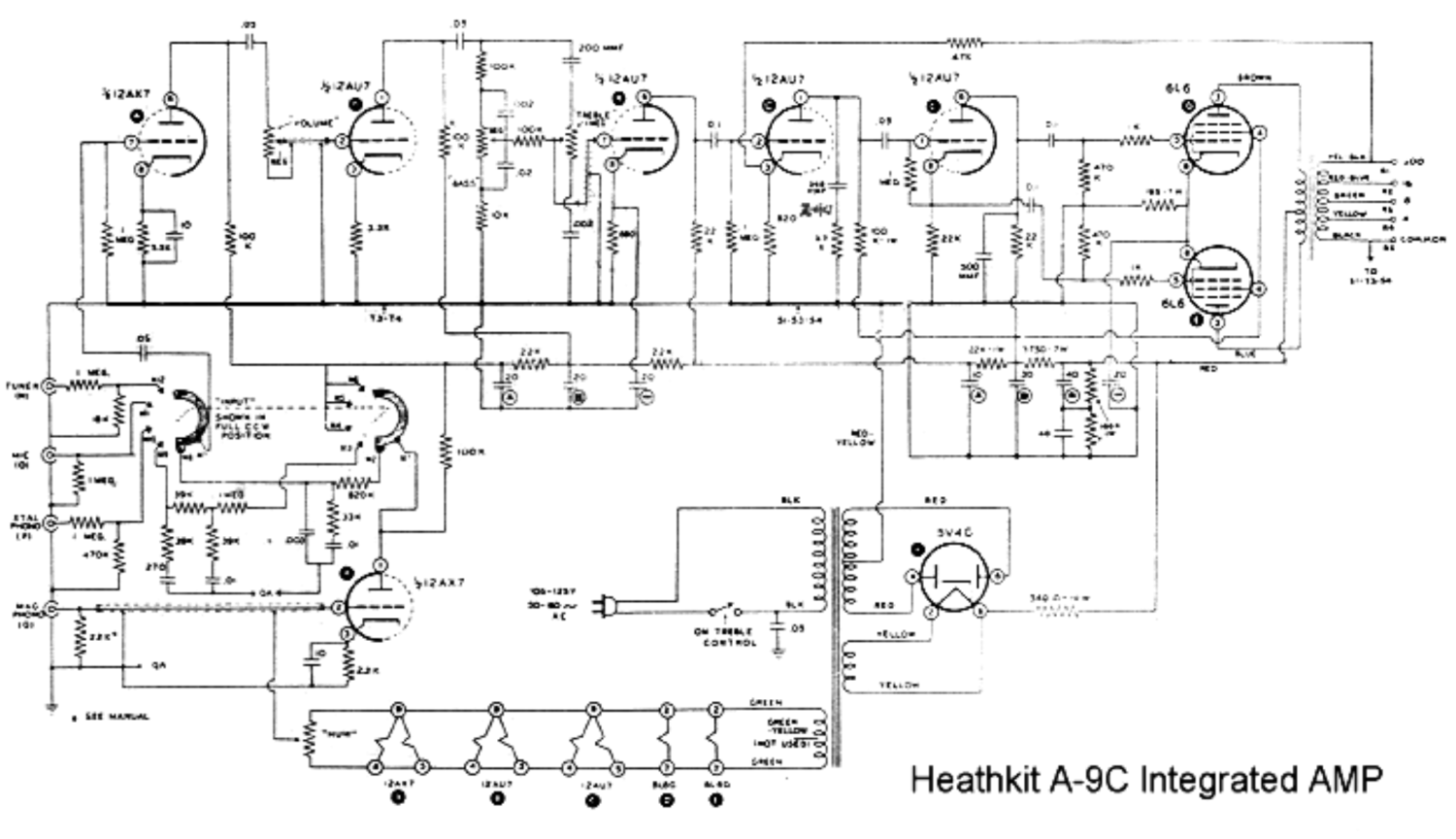 Heathkit A-9C Integrated Amplifier - Schematic