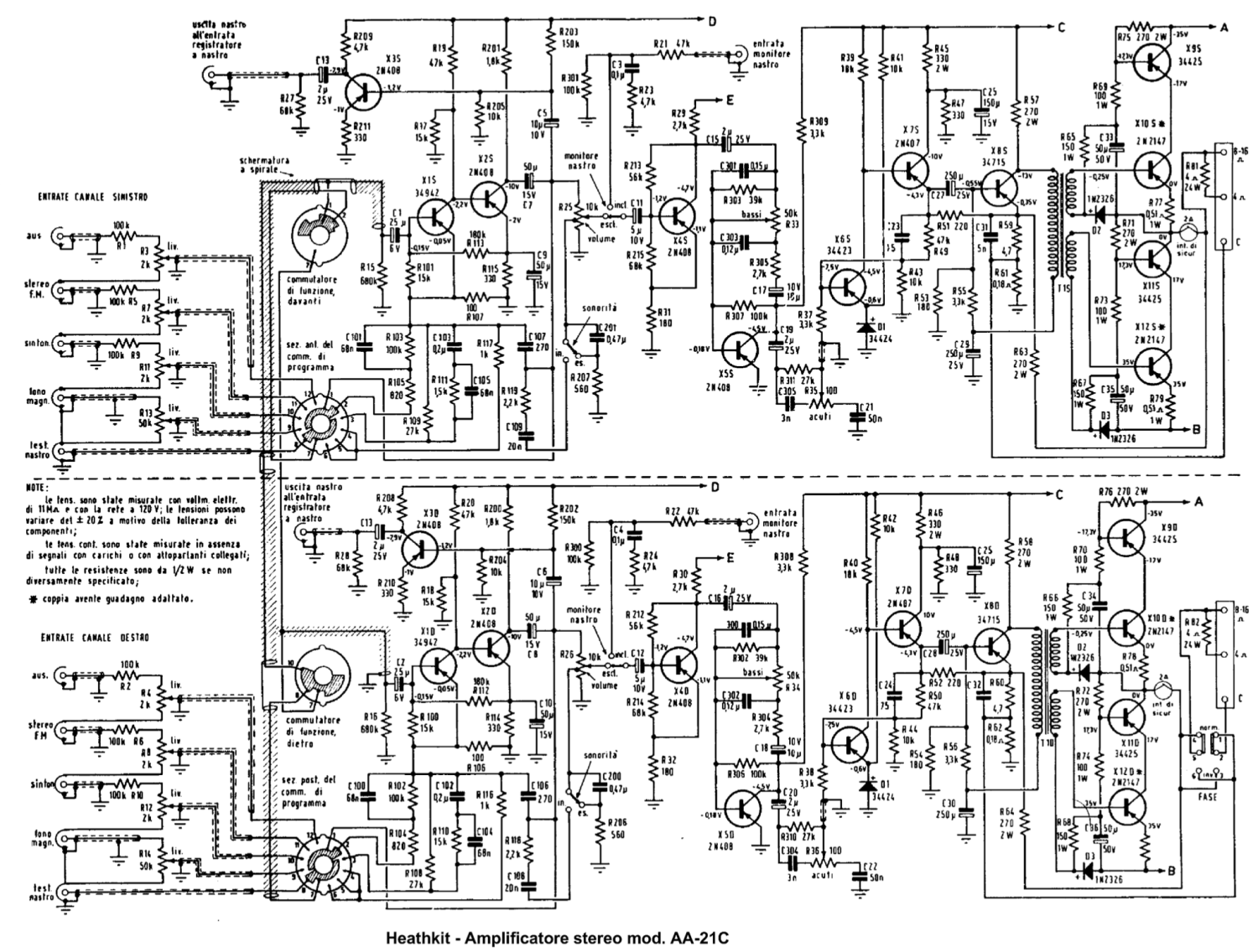 Heathkit AA-21C Stereo Amplifier - Schematic Diagram