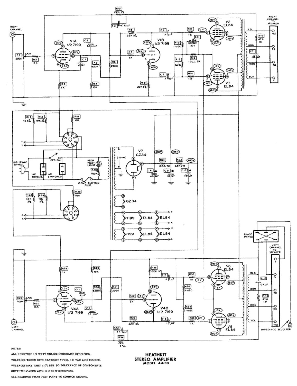 Heathkit AA-30 Stereo Amplifier - Schematic Diagrams