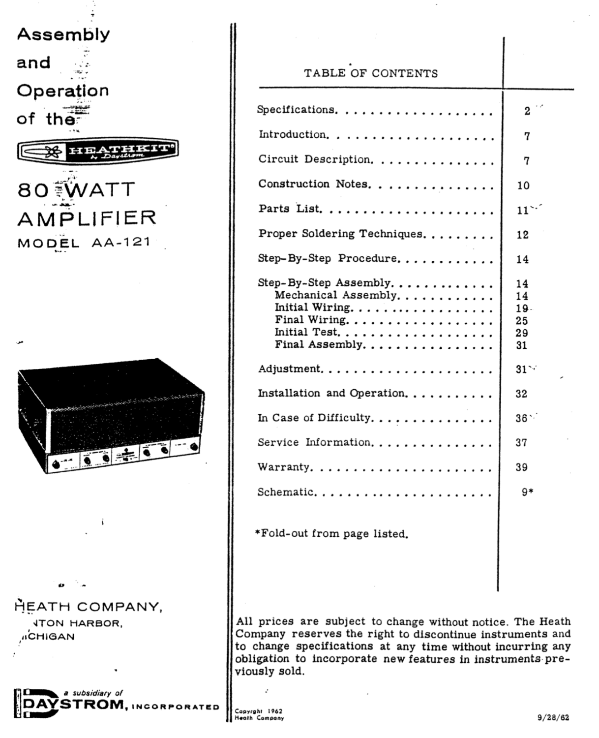Heathkit AA-121 80 Watt Stereo Amplifier - Assembly Instructions