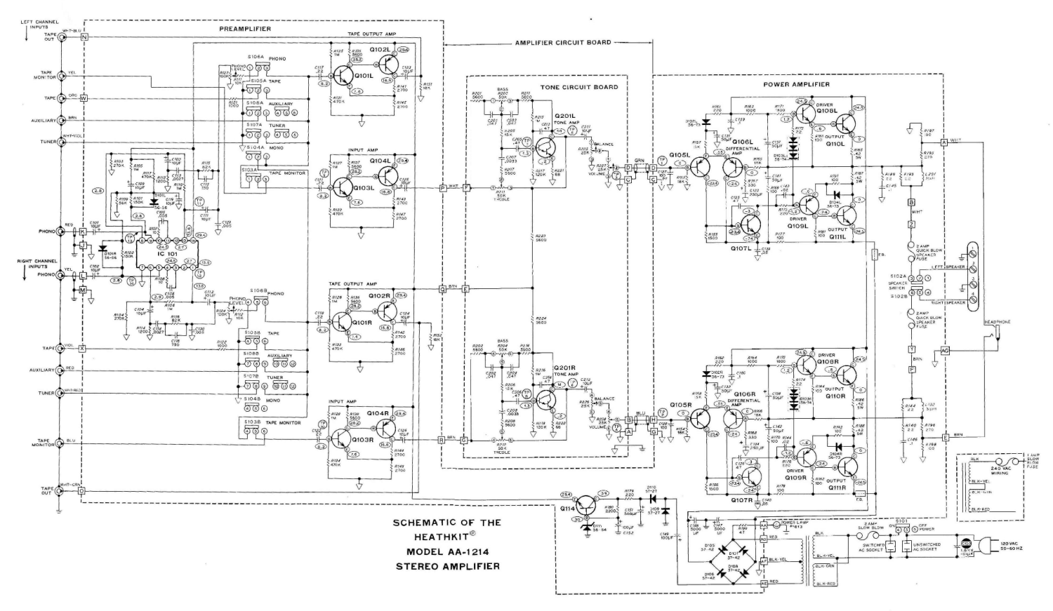 Heathkit AA-1214 Stereo Amplifier - Schematic Diagram