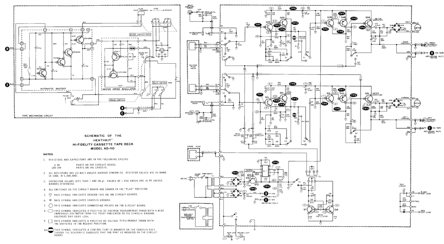 Heathkit AD-110 HiFi Cassette Tape Deck - Schematic and Parts Explosion