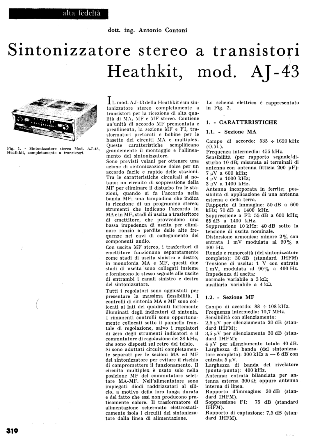 Heathkit AJ-43 Stereo Tuner - Italian Article