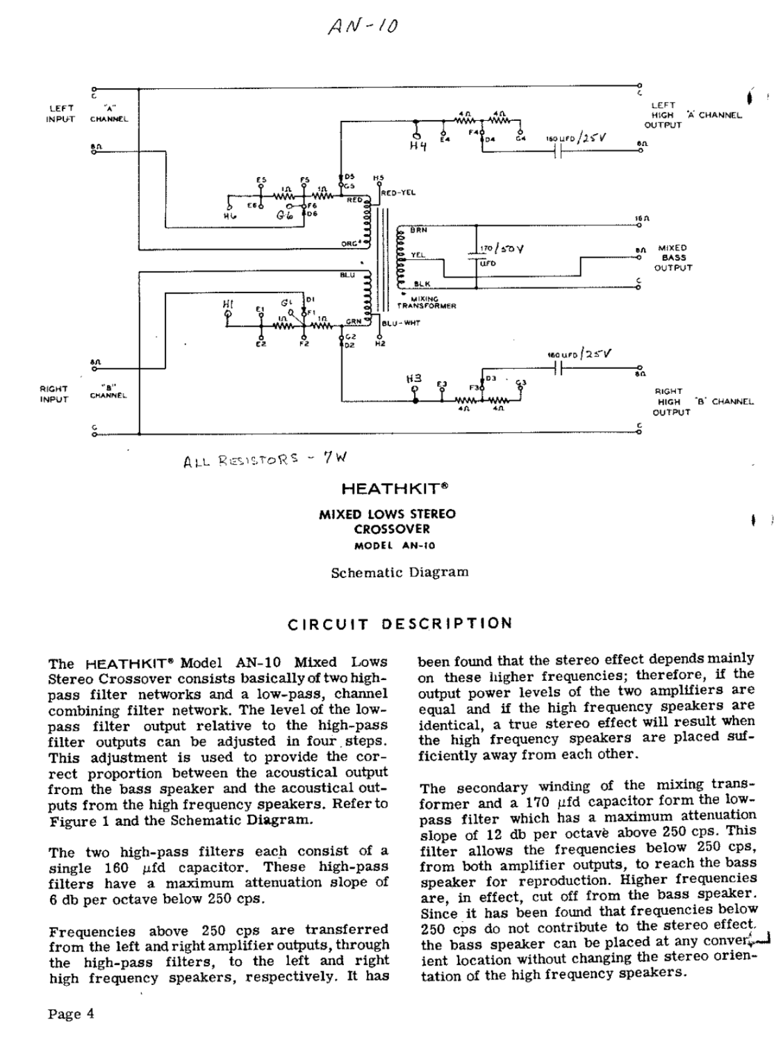 Heathkit AN-10 Stereo Crossover - Circuit Description