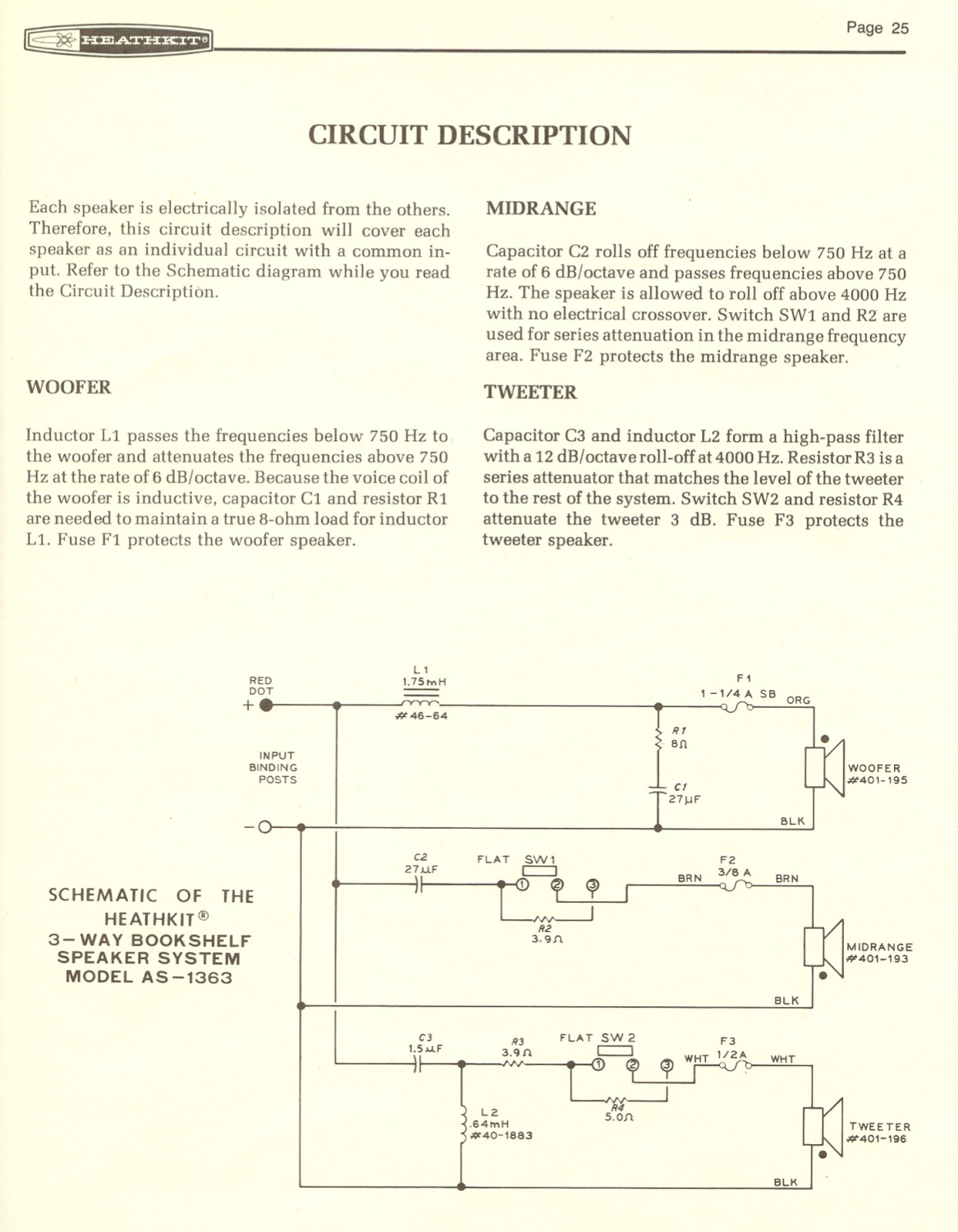 Heathkit AS-1363 Compact HiFi Speaker System​ - Circuit Description