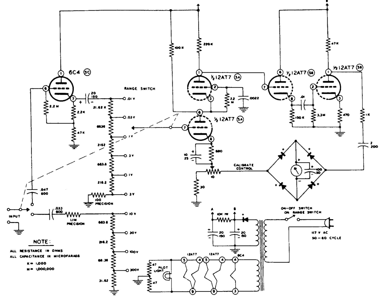 Heathkit AV-3U AC Voltmeter - Schematic Diagram