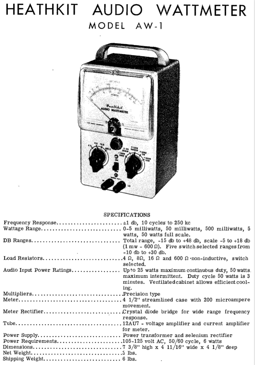 Heathkit AW-1 Audio Wattmeter - Schematic Diagram