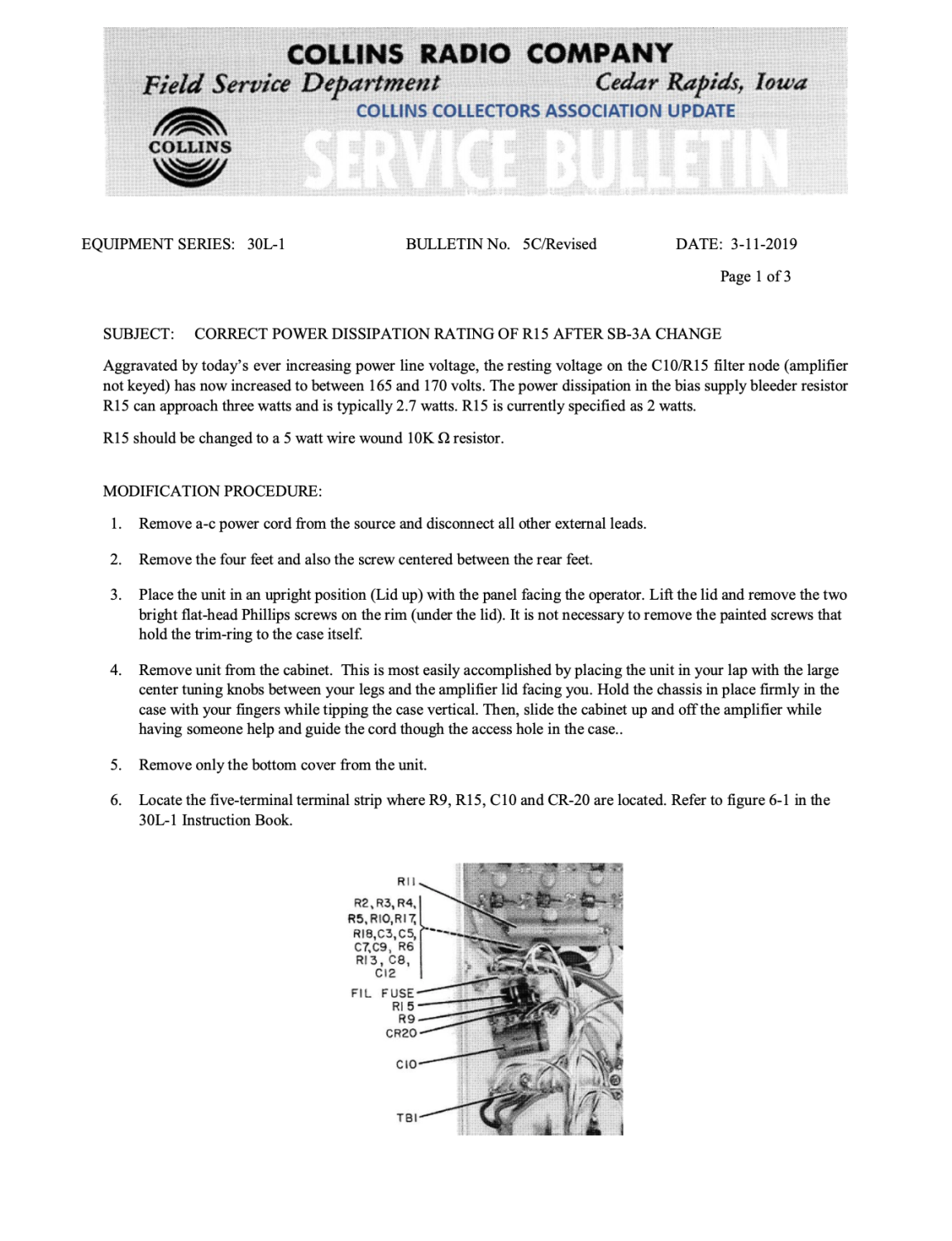 Collins 30L-1 - RF Linear Amplifier - Service Bulletin Number 5C (2019-11)