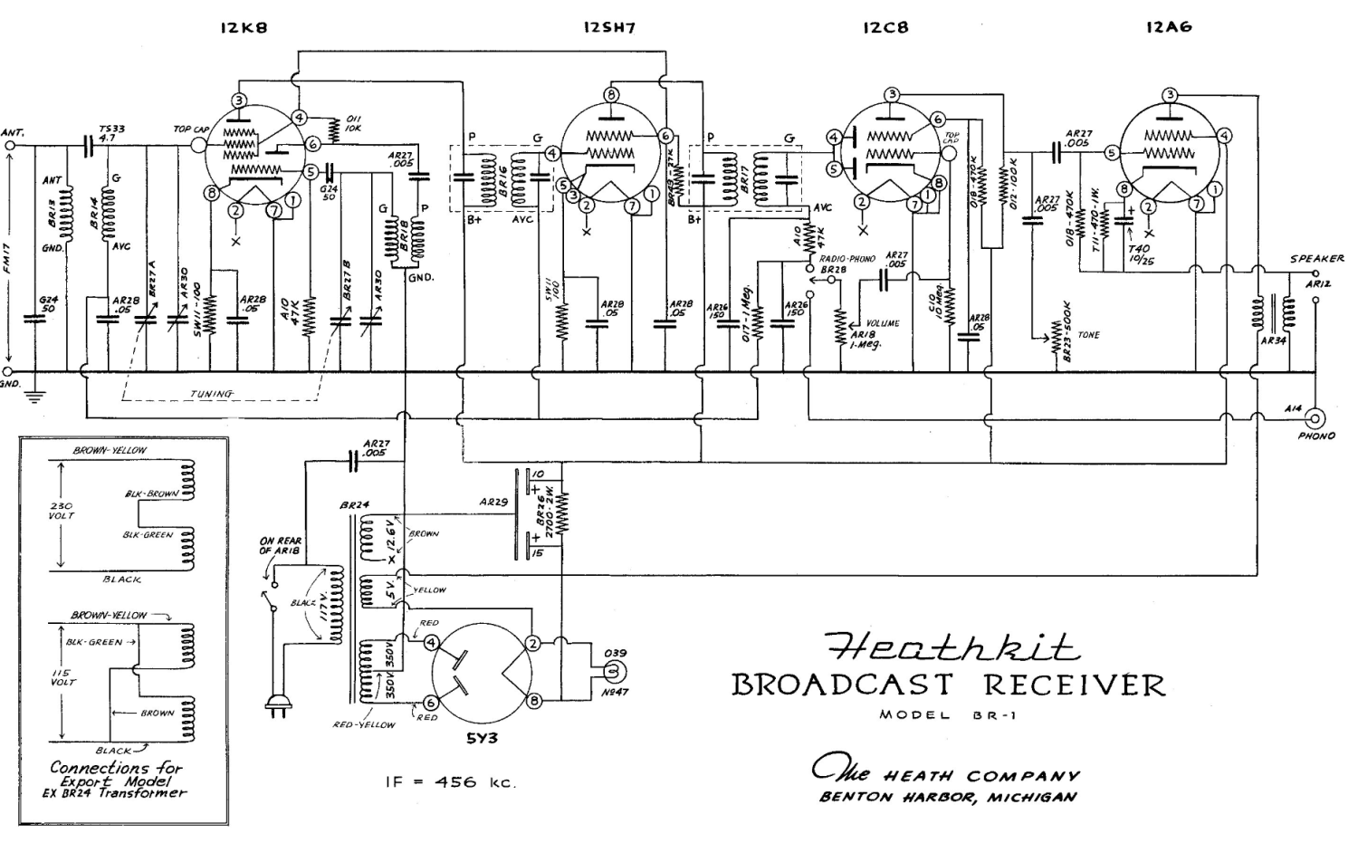 Heathkit BR-1 Broadcast Receiver - Schematic Diagram