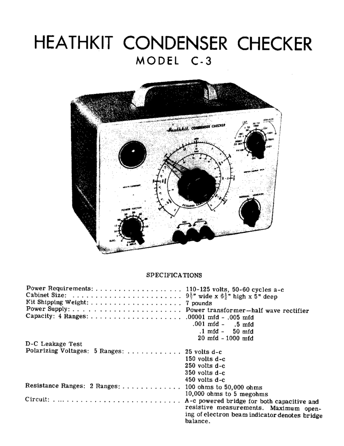 Heathkit C-3 Condenser Checker - Assembly Instructions