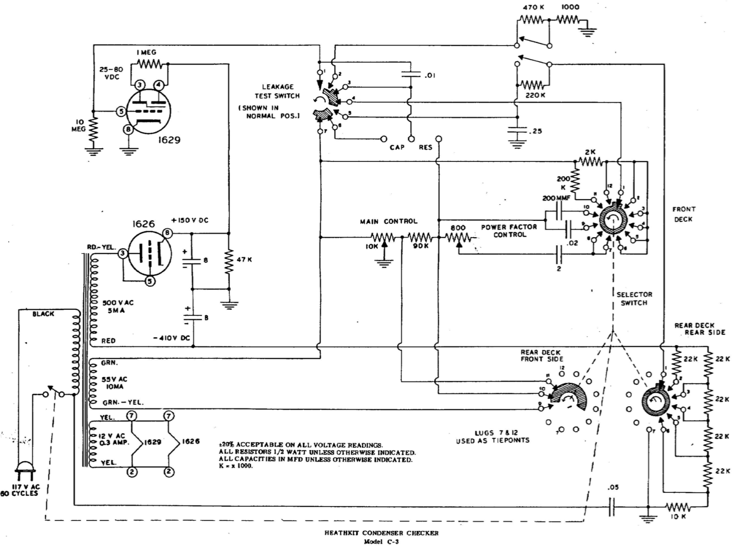 Heathkit C-3 Condenser Checker - Schematic Diagram