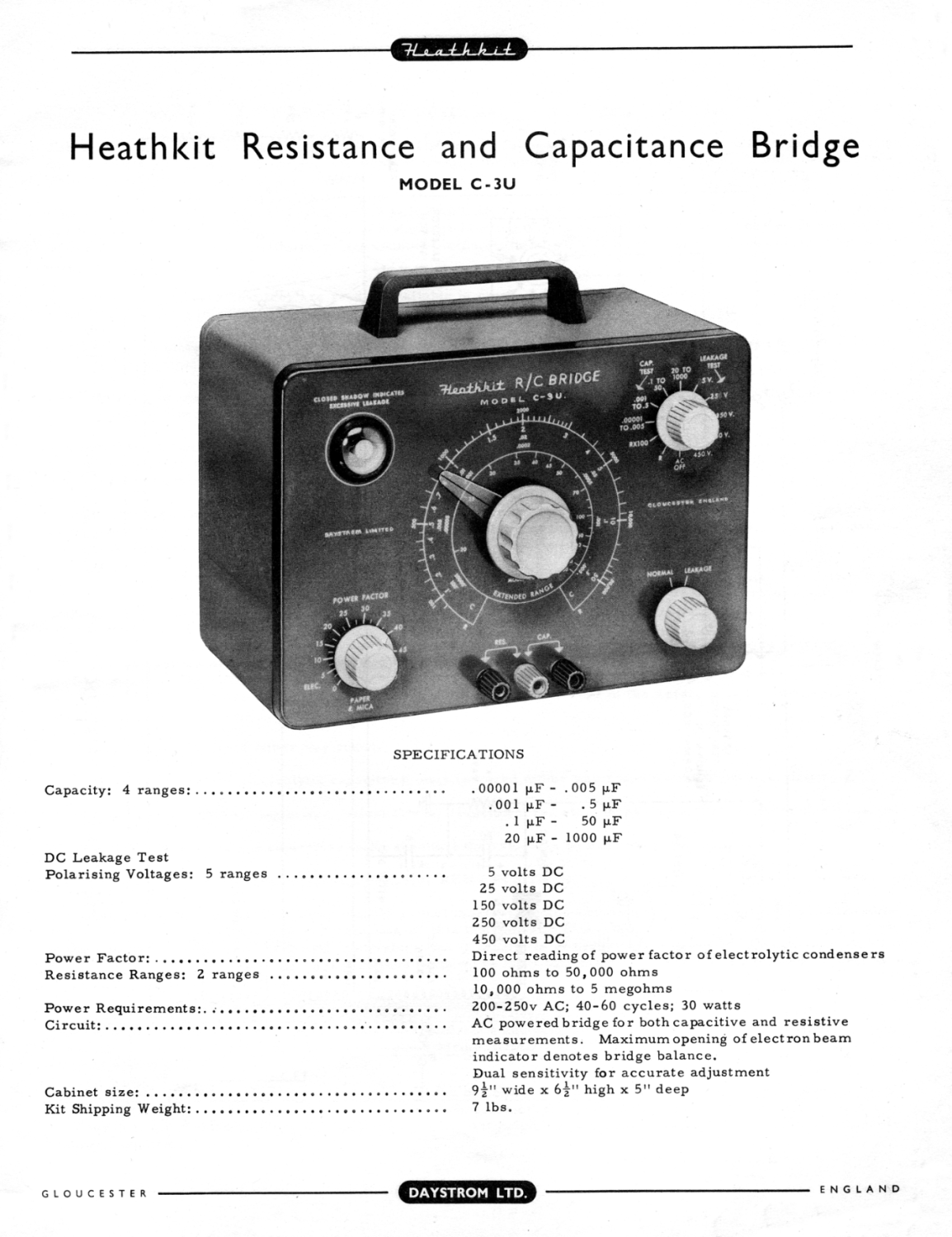 Heathkit C-3U Resistance and Capacitance Bridge​ - Schematic Diagram