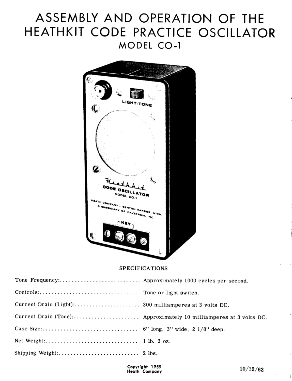 Heathkit CO-1 Code Practice Oscillator - Assembly Manual