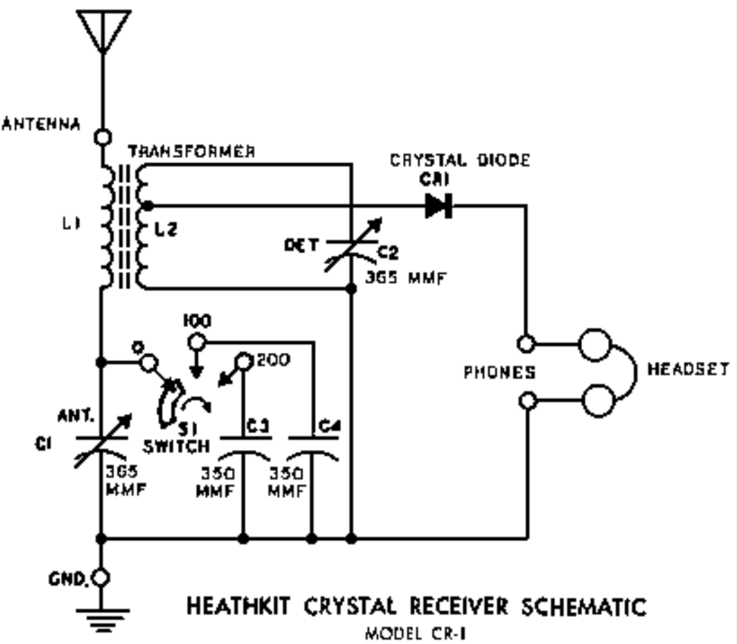 Heathkit CR-1 Crystal Receiver - Schematic Diagram