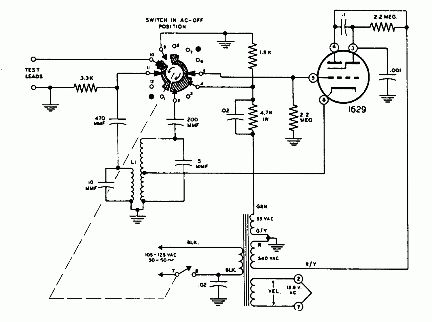 Heathkit C-1 Condenser Checker - Schematic Diagram