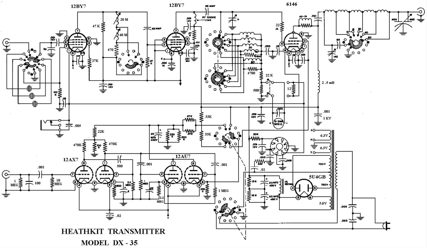 Heathkit DX-35 Amateur Transmitter - Schematic Diagram