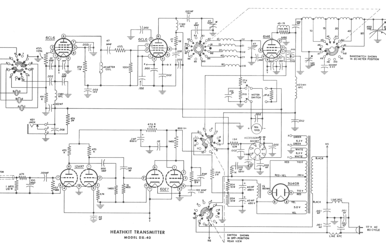 Heathkit DX-40 Amateur Transmitter - Schematic Diagram