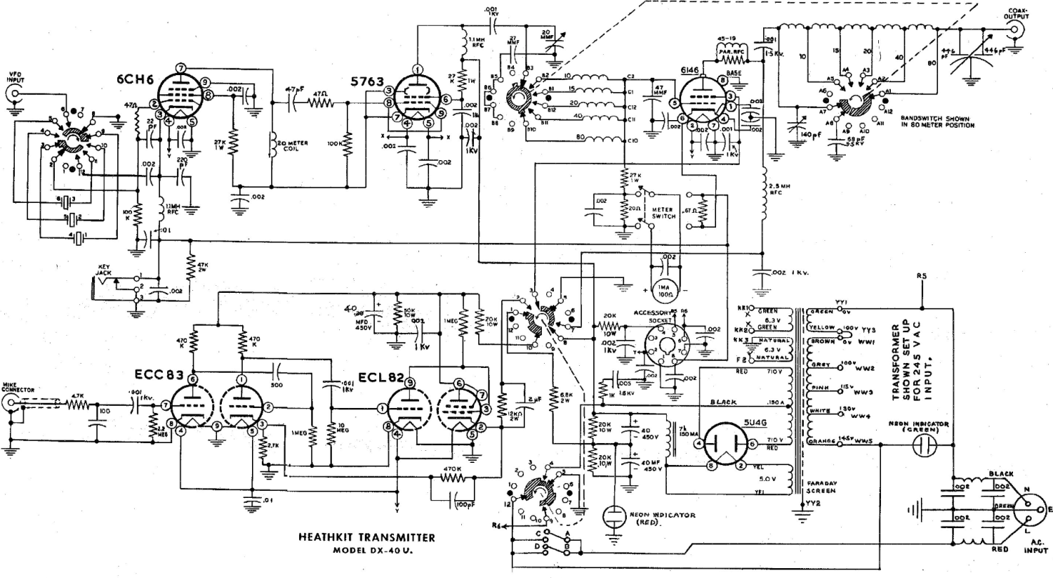 Heathkit DX-40U Amateur Transmitter - Schematic Diagram