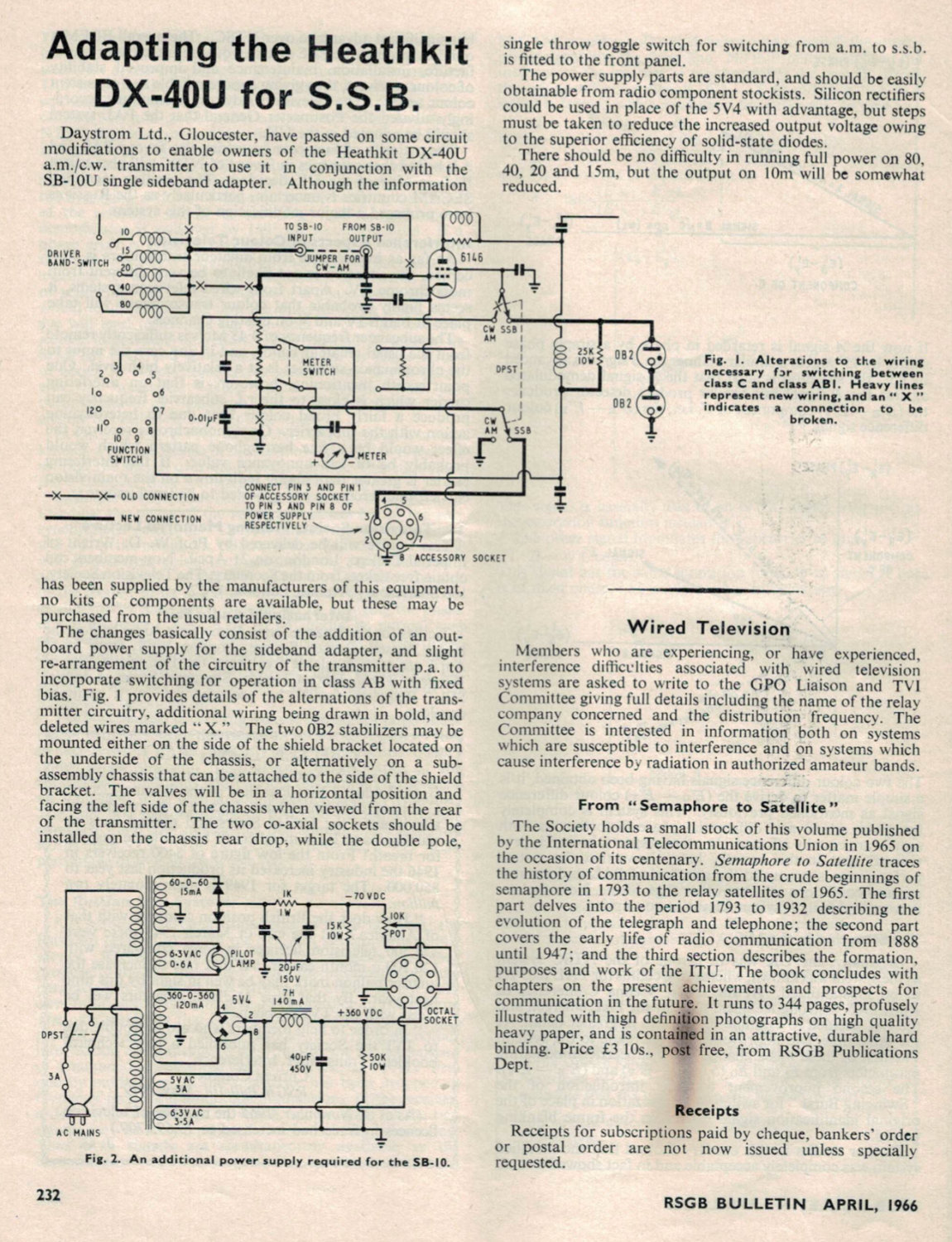 Heathkit DX-40U Amateur Transmitter - SSB Adaptor RSGB Bulletin (1966-04)