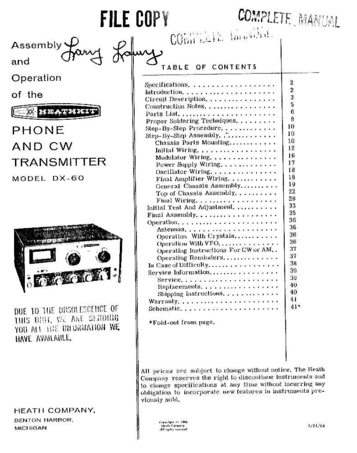 Heathkit DX-60 Phone and CW Transmitter - Assembly Manual 1