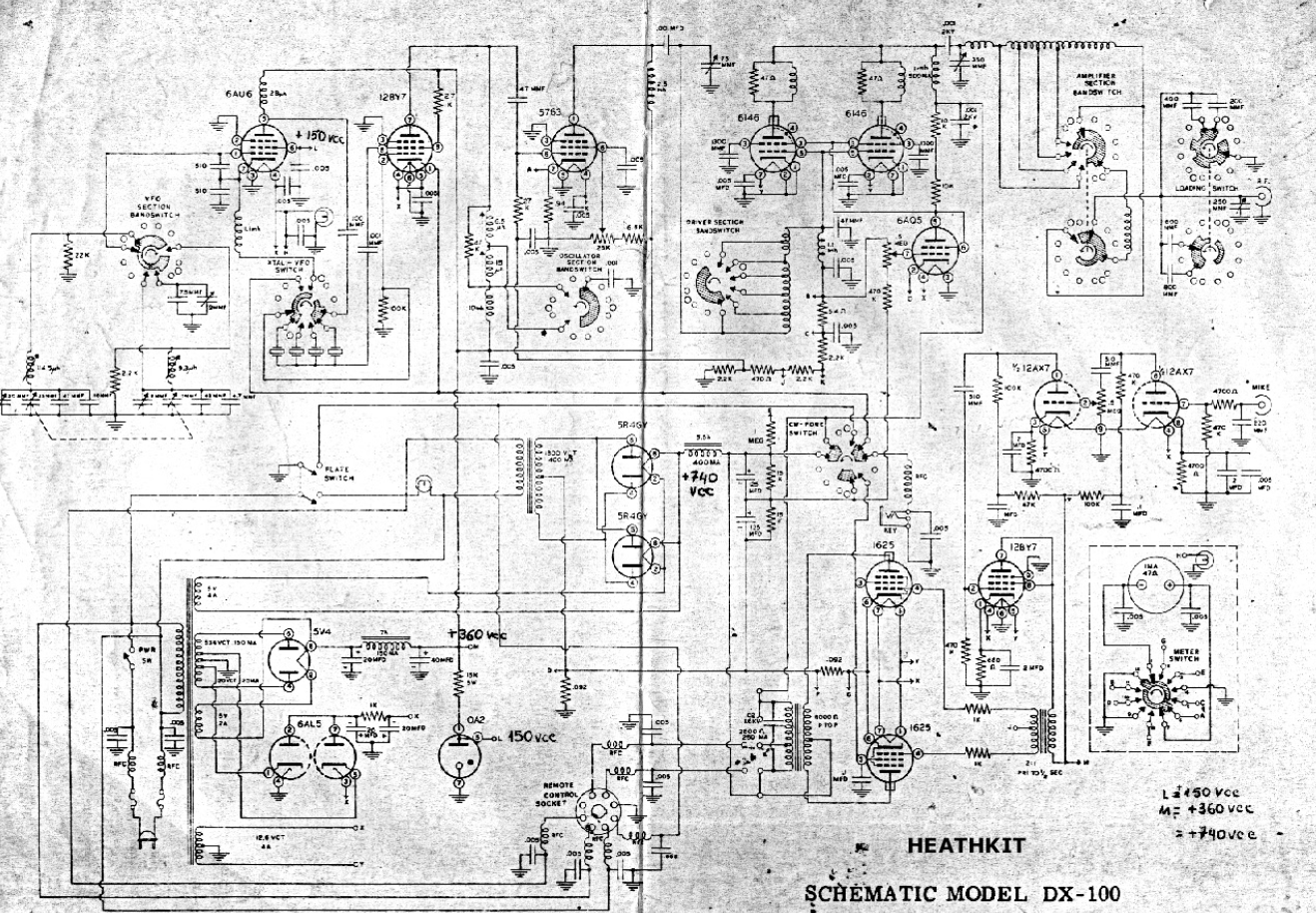 Heathkit DX-100 AM-CW Transmitter - Schematic Diagram 1