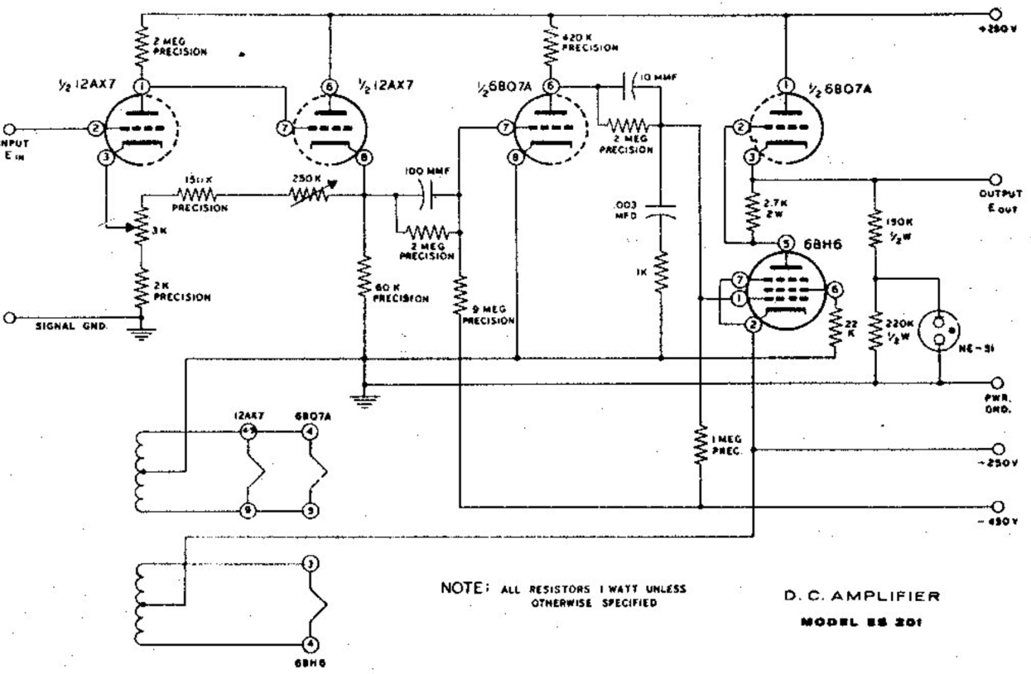 Heathkit ES-201 DC Amplifier - Schematic Diagram