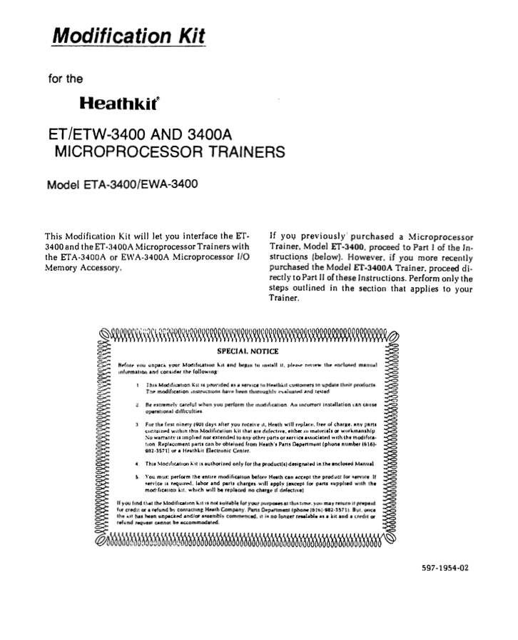 Heathkit ETA-3400 Memory IO Accessory - Modification kit