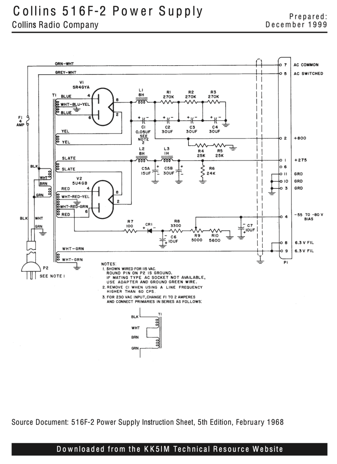 Collins 516F-2 AC Power Supply - Schematic Diagram 2