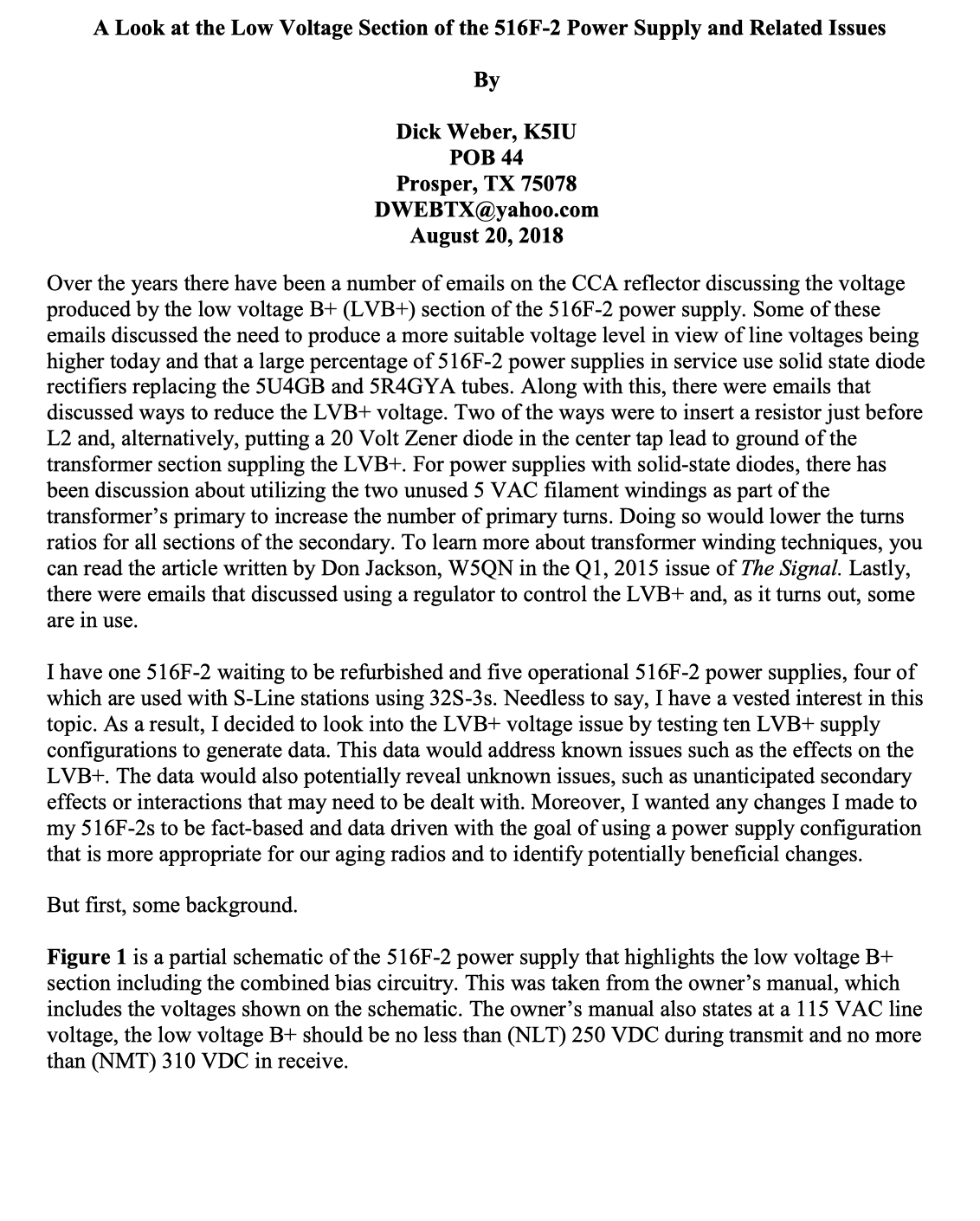 Collins 516F-2 AC Power Supply - A Look at the Low Voltage Section of the 516F-2 Power Supply and Related Issues