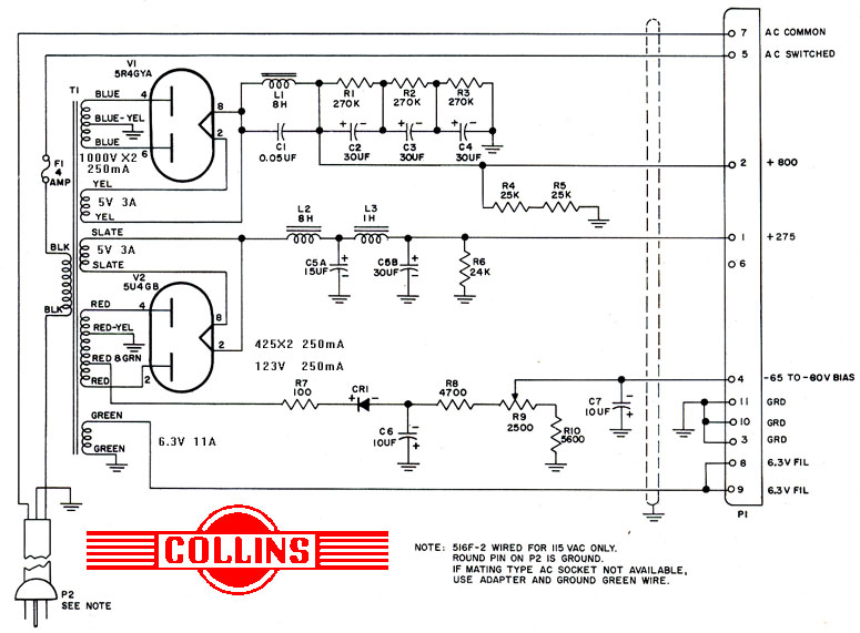 Collins 516F-2 AC Power Supply - Schematic Diagram