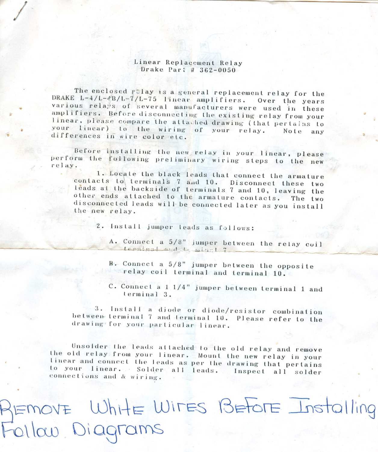 Drake L-7 - Relay Replacement Notes