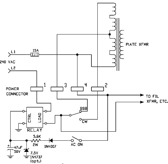 Drake L-4B - Linear Amplifier - Schematic of the Modified Switches Connections.