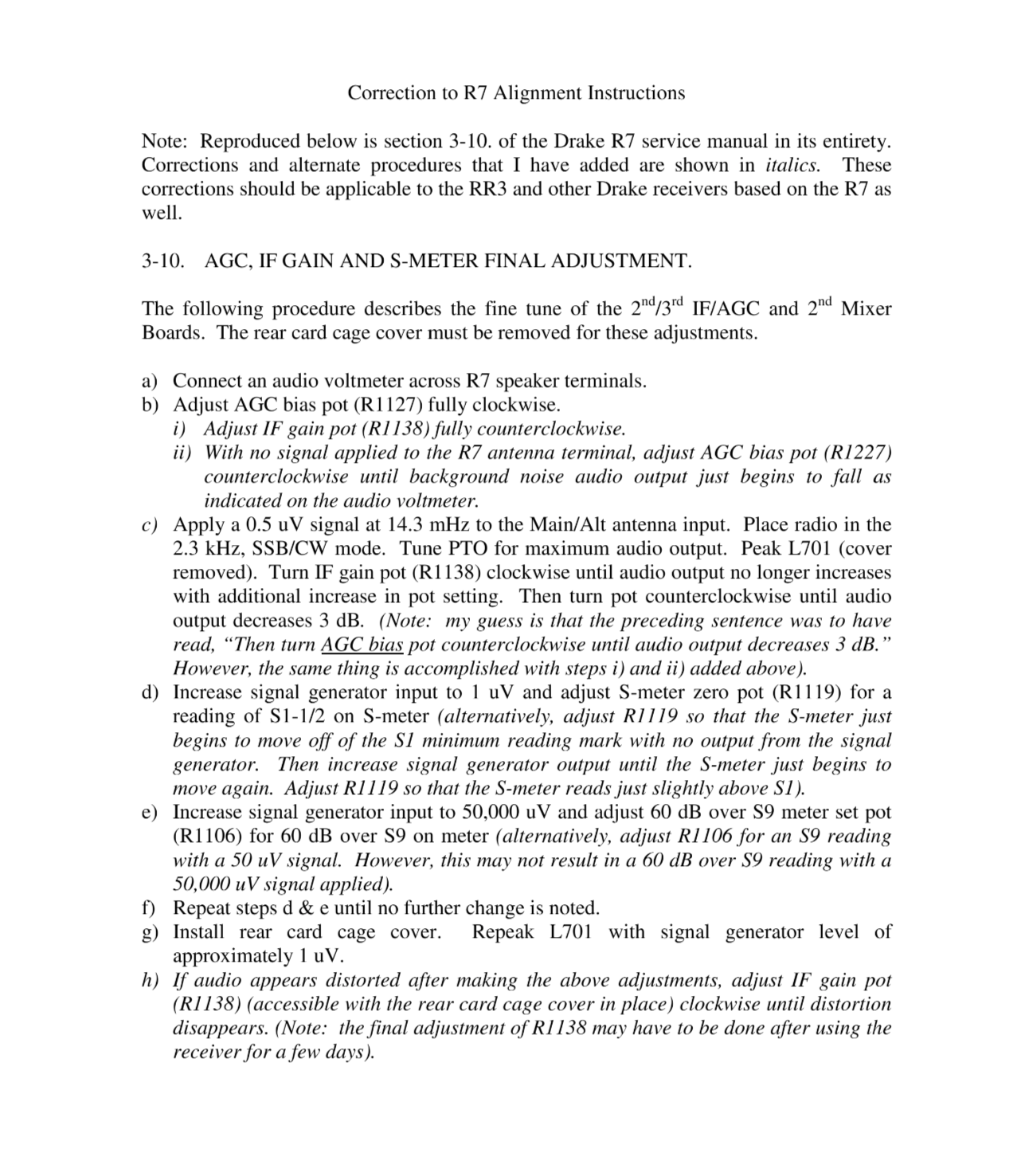 Drake R-7 - Receiver - Alignment Correction