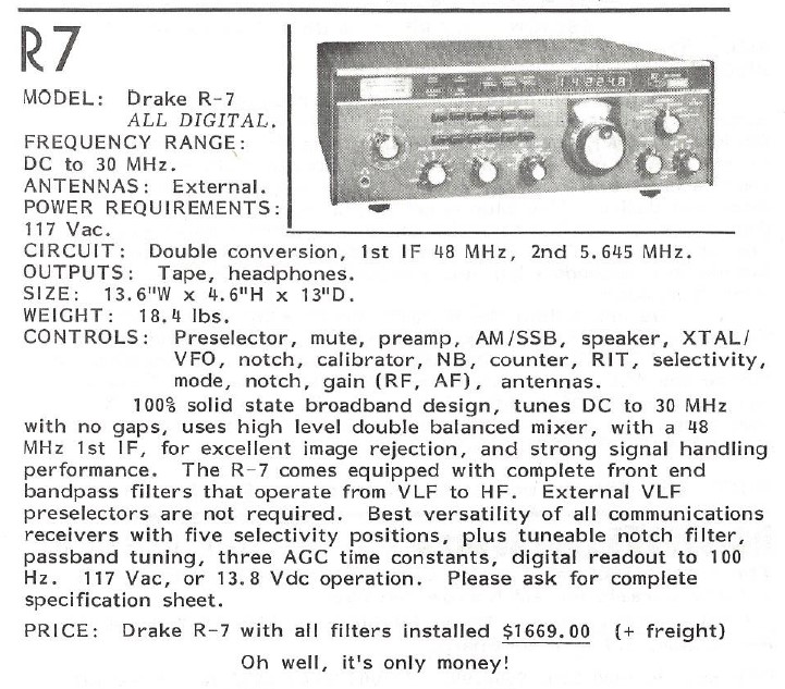 Radio West Catalogue Advertisement for the Drake R-7 (1983)